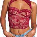 WDIRARA Women's Cut Out Lace Crop Bustier Corset Tank Top Sexy Going Out Party Club Tops, Size: M