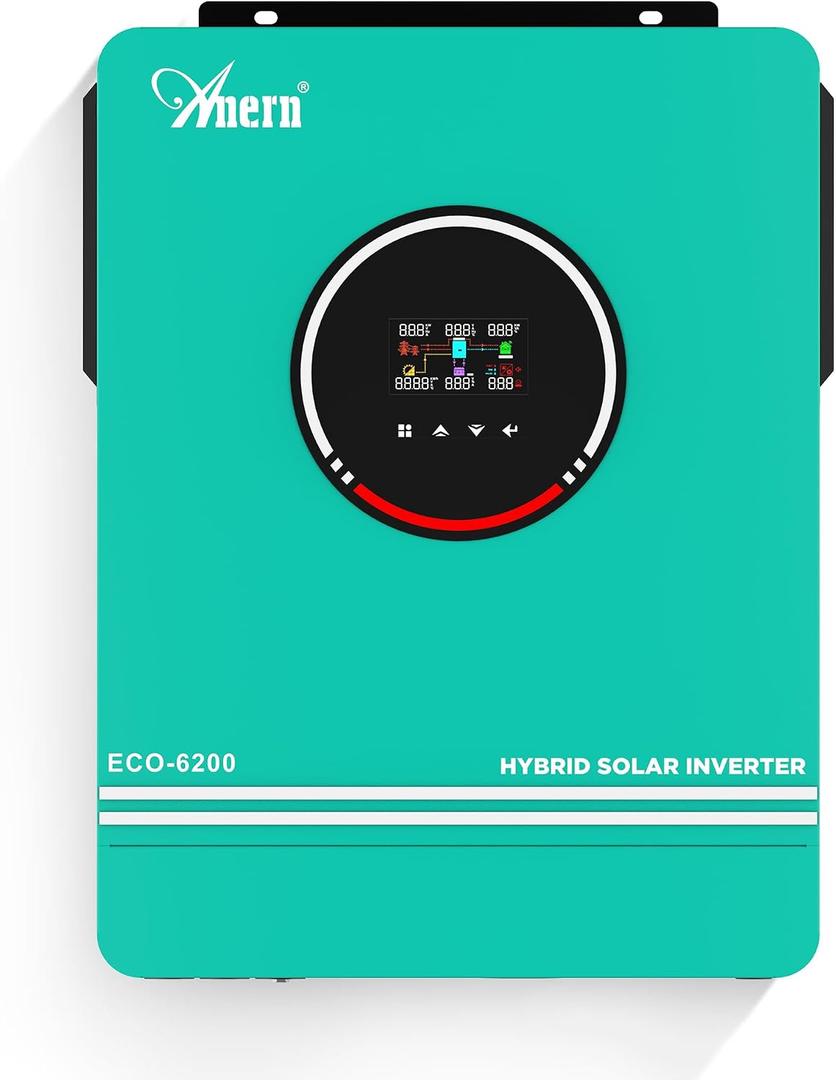 6200W Hybrid Solar Inverter 48V DC to 220-230VAC, Pure Sine Wave Solar Inverter with 120A MPPT Solar Charge Controller, Fit for 48V Lithium Lead-Acid Gel Battery Off-Grid System