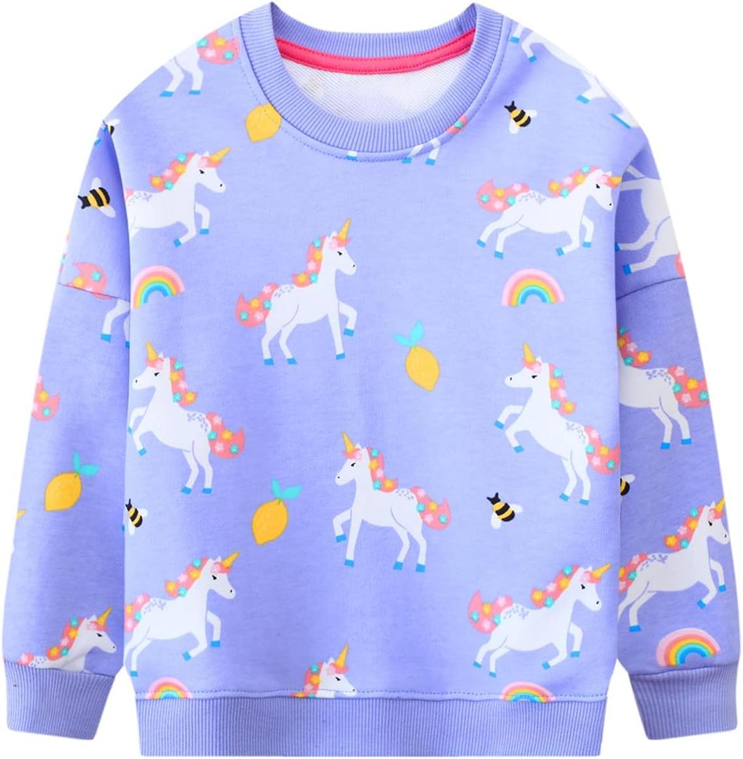 Toddler Girl Cotton Long Sleeve Sweatshirt Christmas Clothing 2-9Y (8-9 Years, #Lavender Unicorn)