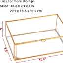 Large Vintage Golden Lidded Glass Box, Rings Bracelet Organizer Home Decor, Edge Bracelet Decorative Jewelry Display Box(10.8x7x3.9 inch)