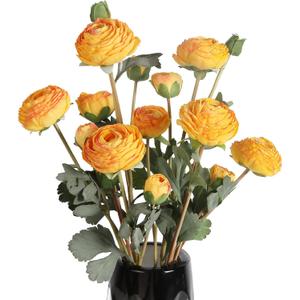 Yellow Ranunculus Artificial Flowers,18 Heads Vintage Silk Flowers Buttercup Fake Flower Bouquets Arrangement for Wedding Bride Centerpiece Floral Party Home Office Decor(Yellow)