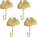 MOROBOR Decorative Leaves Iron Hooks,4pcs Ginkgo Leaf Shape Wall Mounted Hooks Modern Key Holder Wall Mounted Gold Single Prong Hat Hanger Home Office Nursery Room Decoration
