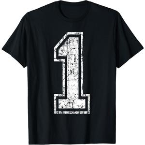 Sports Jersey Grunge Number 1 Team Player Birthday Graphic T-Shirt, Kids 10