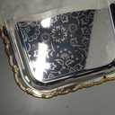 4 Pcs Silver Serving Tray with Handles Elegant Victoria Floral Engraved Metal Platters Large Decorative Trays for Buffet,Wedding Party, Jewelry Display, Service(Vintage,Slive and Gold)