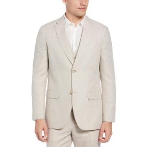 Perry Ellis Mens Linen-Blend Suit Jacket, Breathable Single Breasted Blazer, Regular Fit, with Chest Pocket  (42 Short, Natural Linen Herringbone 2)