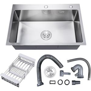 24 Inch Kitchen Sink Drop-in, Stainless Steel Top Mount Workstation Sink, Single Bowl Kitchen Sinks with Basket Strainer, D24"xW18"xH9" (Nano)
