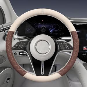 Ultra-Thin Napa Leather Steering Wheel Cover, 15 Inch