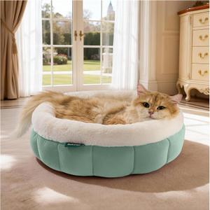 BALANCE Cat Beds for Indoor Cats, Washable Round Cat Bed, Cute Kitten Bed with Anti-Slip Bottom for Kitty and Puppy, 18 Inches, Granite Green