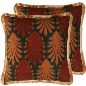 patdrea Designer Velvet Throw Pillow Covers 18x18 Inch,Farmhouse Yellow Jungle with Brown Palm Leaves Pattern,Decorative Square Pillowcases Cushion for Bed Living Room Outdoor Car,Pack of 2