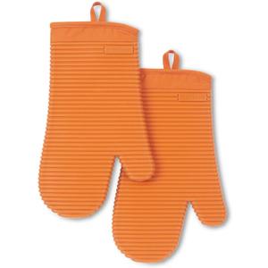 KITCHENAID Ribbed Soft Silicone Oven Mitt 2-Pack Set, 7.5"x13", Honey