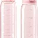 Water Bottle BPA Free Tritan with Time Markers, 30oz Large Durable Gym Plastic Bottle for Fitness, Outdoor Enthusiasts, Leakproof Clear Pink (Pack of 1)