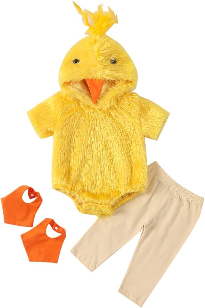 Toddler Chicken Costume Baby Boy Girl Duck Outfit Fuzzy Chick Romper infant Halloween Cosplay Clothing With Legging 70