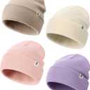 FURTALK 4 Pack Toddler Kids Beanie Boys Girls Baby Winter Hat Warm Knit Stretchy Breathable Hat (0-6 Months, Beige+pink+purple+light Khaki)
