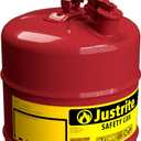 Justrite 5 Gallon Type I Red Safety Gas Can for Gasoline with Flame Arrester and Self-Closing Lid, Made in the USA, Galvanized Steel Flammable Storage Can, 7150100