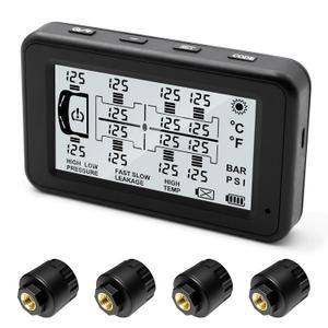 Tire Pressure Monitoring System, Trailer TPMS with 10 Theft Sensors, Solar Power Trailer Tire Pressure Monitor,80ft 5 Alert Modes, for RVs, Trailers, Heavy Trucks (3.7"-4S)