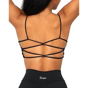 Danysu Backless Sports Bra Soft Workout Tops with Removable Padded Yoga Training Bras Strappy Going Out Top Size M
