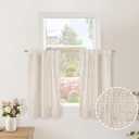 BGment Small Linen Curtains 36 Inch Length for Kitchen Cafe Window - Rod Pocket Half Window Drapes Light Filtering for Bathroom Back Tab Short Curtain Decorative, 2 Panels, 29 X 36 Inch