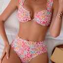 Fanuerg Women's High Waisted Bikini Sets Ditsy Floral Printed Two Piece Swimsuit Adjustable Strap Bathing Suit (XL)