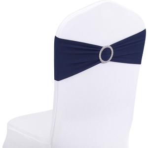 Peomeise 100pcs Navy Spandex Chair Sashes with Buckle Slider for Wedding, Party Decoration