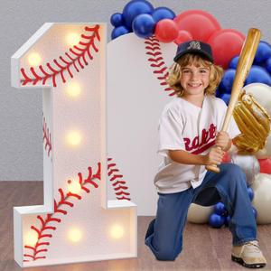 Marquee Numbers Baseball Birthday Decorations: 3ft Large Party Decor Boy First 1st 21st Big Light Up Cardboard Number 1
