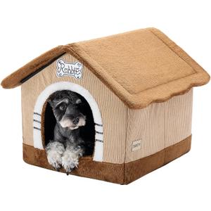 Jiupety Indoor Dog House with Frame, Large Dog Cave Bed, Insulated Cozy, Suitable for 15-30 lb, Large (20"18"18"), Brown