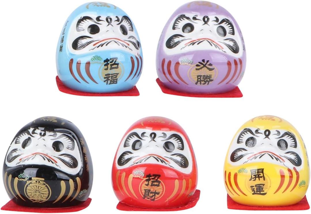 HOMSFOU Japanese Dharma Ornament 5Pcs Mini Bodhidharma Ceramic Figurines Traditional Desktop Adornments Home Office Decor