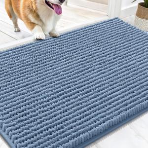 OLANLY Dog Door Mat for Muddy Paws 30x20, Ultra Absorbent Chenille Mud Doormat, Non-Slip Washable and Dirt Trapping Doormat for Indoor Entryway, Quick-Dry Indoor Pet Bed Mats for Dogs, Airy Blue