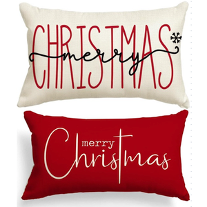 Merry Christmas Throw Pillow Cover, 12 x 20 Inch, Set Of 2