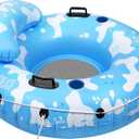 River Tubes for Floating Heavy Duty, Pool Float Adult, 45" Inflatable Float Tube for Beach Lake Rafting, River Floats with Mesh Bottom (Blue and White)