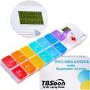 7 Day Medicine Pill Organizer, 4 Reminder Alarms, Loud Sound, 14 Large Compartments, Large Screen, Moisture-Proof, Travel Weekly/Daily Pill Box/Organizer/Case/Container/Dispenser, AM/PM 2 Times a Day