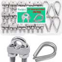 Twidec/20PCS 304 Stainless Steel 1/8" Wire Rope Cable Clip Clamp And Stainless Steel Thimbles For Wire Rope Rigging Tent Rope Guardrail System