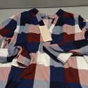 Dokotoo Womens Basic Casual V Neck Plaid Print Cuffed Long Sleeve Work Tops Blouses Shirts L