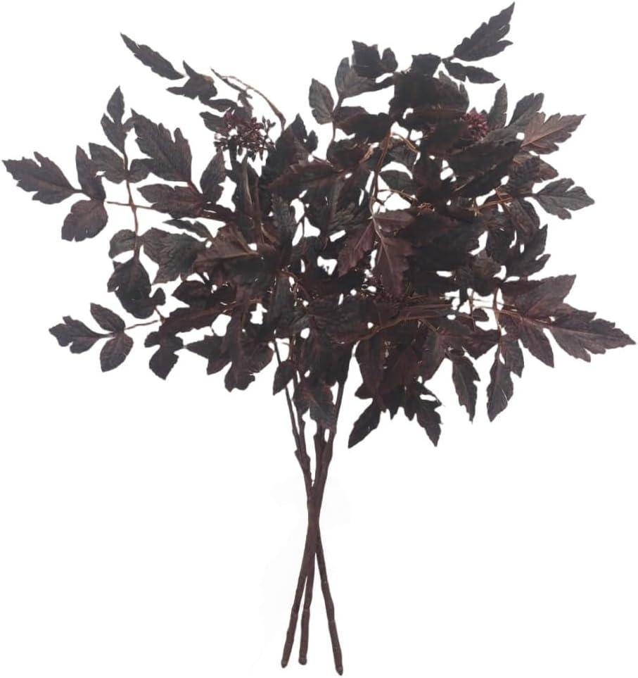 XZJMY 3 Pack Artificial Cimicifuga Plant Leaf,Artificial Fall Leaves Stems,Faux Fall Stems Fake Branches for Vase Home Kitchen Thanksgiving Harvest Farmhouse Table Mantel Decor (Purple)