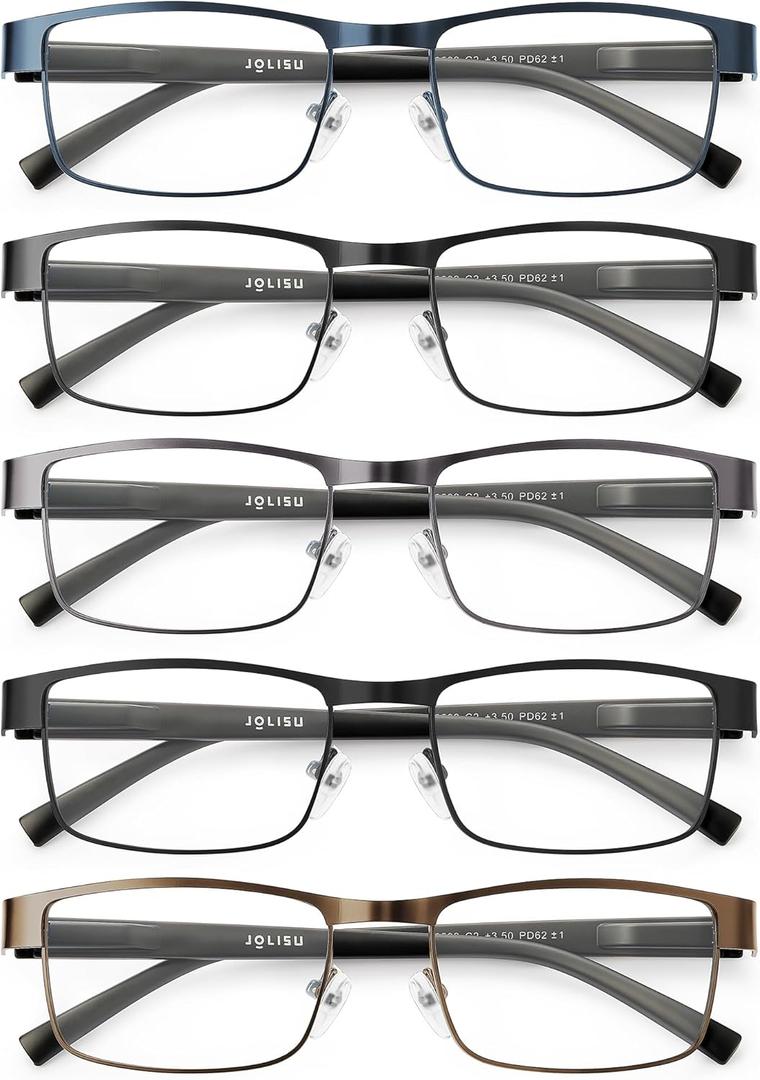 JOLISU 5PCS Reading Glasses Men - Blue Light Blocking Computer Metal Thin Frame Readers For Men/Women(1.25)