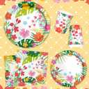 Tropical Luau Party Supplies Kit for 25 - Aloha Hawaiian Party Decorations with Disposable Paper Plates, Napkins, Cups, Tablecloth, and Banner | BBQs & Summer party
