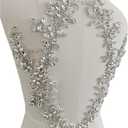 Handmade Rhinestones lace Trim Patches handsewing Beads Applique for Dress DIY Accessories (Silver)