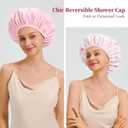 Reversible Shower Cap for Women Waterproof Reusable, Double Layer Large Shower Cap with Elastic Band, Non-Slip Washable Bath Hair Hat for Braids & Long Hair