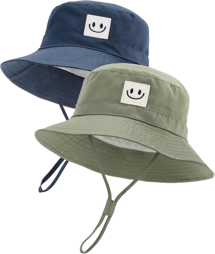 FURTALK Baby Sun Hat Smile Face Toddler Boys Girls Bucket Hat 0-5 Years Kids UPF 50+ Sun Protection Summer Hats (6-24 Months, Army Green+Navy)