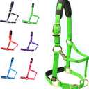 T TEKE Adjustable Horse Halters by Heavy Duty Soft Nylon, Padded with Anti-rubbing Waffle Neoprene on Both Crown & Nose (Green)