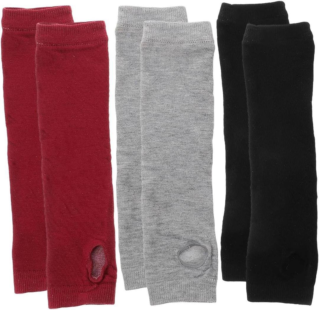 VALICLUD 3 Pairs Cotton Blend Fingerless Gloves Arm Warmers with Thumb Hole for Women Lightweight Stretchy Long Winter Mittens for Transitional Weather