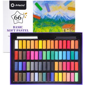 Artecho 66pcs Soft Pastels, 64 Colors Including 4 Colors, Extra Free Black & White, Square Chalk for Drawing, Blending, Layering, Shading, Pastels Art Supplies