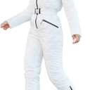 Yousify Womens Winter Ski Suit One Piece Hooded Fur Collar Ski Jumpsuit Snowsuit Outdoor Sports Coat (XX-Large, 1-white)