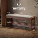 AQIMUELE Shoe Rack Bench,2 Tiers Shoe Bench with Storage with Flip-Top,Wood Shoe Rack for Entryway,Hallway(Walnut Upholstered Seat,11.8" D x 39.3" W x 15.7" H