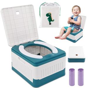 Portable Potty for Toddler Travel, Foldable Travel Potty Training Toilet Seat for Kids Boys Girls, Emergency Mobile Toilet In Car for Camping Outdoor Indoor, with 30 Disposable Bags, Blue