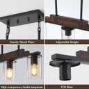 Farmhouse Wood Kitchen Island Lighting, 3-Light Adjustable Chandelier for Dining Room, Seeded Glass Shade Dining Room Light Fixture Over Table, Black Hanging Pendant Lights for Kitchen, Pool Table