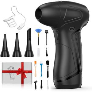 PureWellness Compressed Air Duster Can, Cordless Air Blower, Rechargeable Electric Duster & 3 Nozzles for Keyboard, PC, Home Cleaning, Portable Cleaning Kit, Black