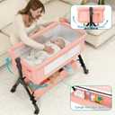 BCOL Baby Bassinet Sleeper, Adjustable Baby Crib, Rocking Bassinets Bedside Sleeper, Easy to Fold Portable Crib Side Bassinet with Breathable Mesh and Wheels (Pink)