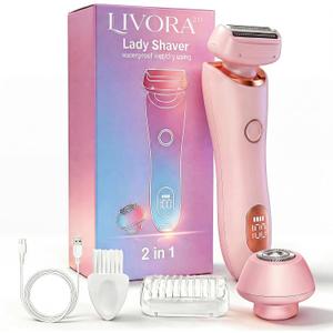 Livora Electric Shaver for Women, SilkGlide Cordless Razor for Legs Underarms Bikini, Painless Hypoallergenic Lady Trimmer, IPX7 Waterproof Wet Dry Use, USB Rechargeable (Pink)