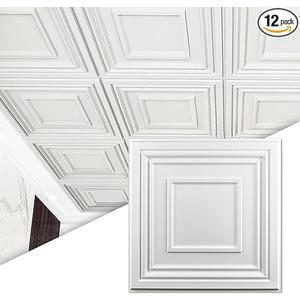 Art3d PVC Drop Ceiling Tiles 24x24 in, 12-Pack, 48 Sq.Ft, Snow White
Lightweight Waterproof PVC; Fits 15/16 in T-bar Grid or Glue-Up; 3D Decor Ceiling/Wall Tiles; for Kitchen, Living Room, Home