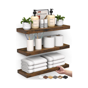 BAYKA Bathroom Floating Shelves for Wall Set of 3 - Rustic Brown Farmhouse Wood Shelves Over Toilet for Bedroom, Kitchen, or Living Room Decor Display, Storage for Plants, Toilet Paper or Bath Towels